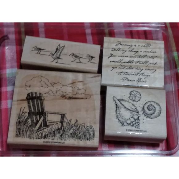 Stampin Up Wood Mount Set ~Along the Shore~ Shells Sea Gulls Chair Rubber Stamp - Picture 8 of 8